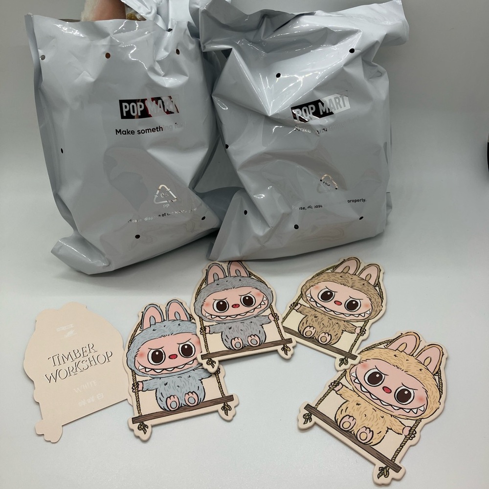 WHITE Pop Mart Pop Land Exclusive Timber Workshop Labubu Plush on Swing - Picture 14 of 16